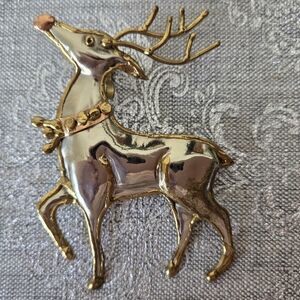 Gold and Silver Reindeer Holiday CHRISTMAS BROOCH PIN